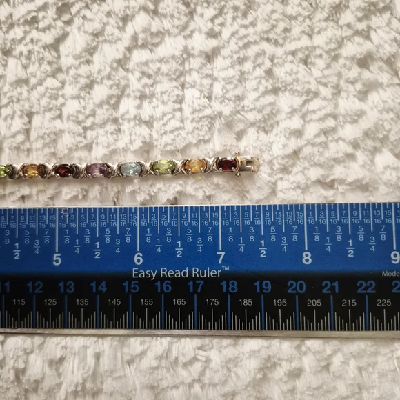 Vintage Sterling Silver XO Multi-Color Gemstone Tennis Bracelet - Picture 11 of 12